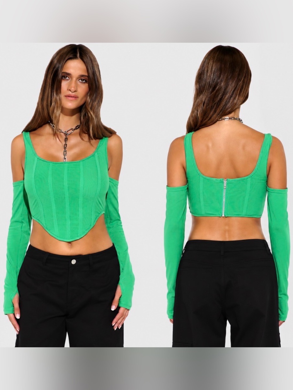 BY.DYLN Aria Green Corset Top Off Shoulder Y2K Size S